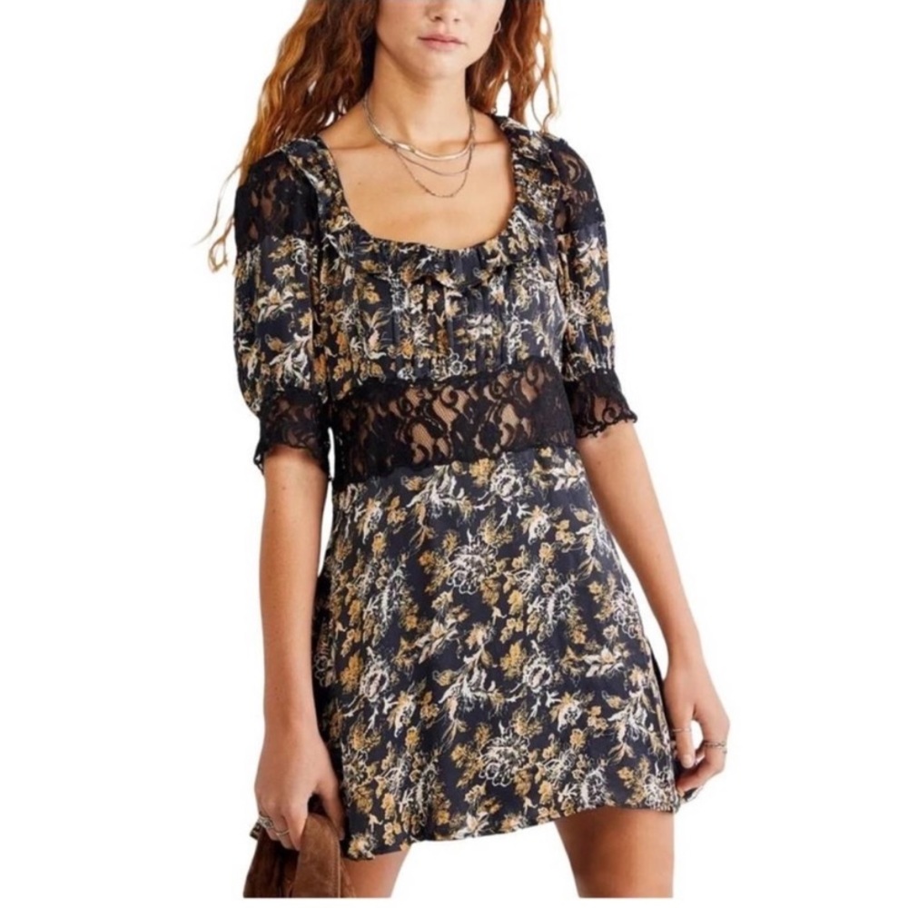 Free People Lucie Black Combo Lace Mini Dress Women’s Size 12